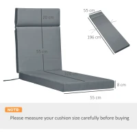 Outsunny Set of 2 Sun Lounger Cushions, Replacement Cushions for Rattan Furniture with Ties, 196 x 55 cm, Cushion ONLY, Dark Grey(m-3)