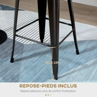 HOMCOM Lot de 4 tabourets de Bar Industriel avec Dossier Repose-Pied Hauteur Assise 76 cm métal café foncé Panneaux Multicouches Imitation Bois Clair(m-6)