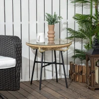 Outsunny Rattan Side Table, Round Outdoor Coffee Table, with Round PE Rattan and Tempered Glass Tabletop for Patio, Garden, Balcony, Beige(m-2)