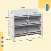 AIYAPLAY 3 Tier Kids Toy Storage Units with 6 Storage Boxes, 76 x 37 x 60cm, Grey(m-3)