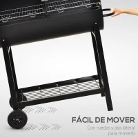 Outsunny Barbacoa de Carbón con Parrilla Ajustable en Altura para Exterior Barbacoa Portátil con Estante de Almacenaje y Ruedas 90x45x96 cm Negro(m-6)