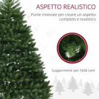 HOMCOM Albero di Natale Artificiale da 195 cm con 1838 Rami con Base in Acciaio per Interni, Verde(m-5)