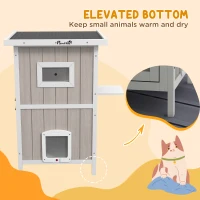 PawHut Outdoor 2 Tiers Wooden Cat Shelter w/ Removable Bottom, Escape Doors, Asphalt Roof, for 1-2 Cats - Light Grey(m-8)