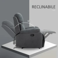 HOMCOM Poltrona Relax Manuale Ergonomica in Tessuto, Poltrona Reclinabile a 150° e Poggiapiedi per Casa e Ufficio, 93x88x102cm, Grigio Scuro(m-4)