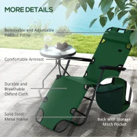 Outsunny 2 in 1 Sun Lounger Folding Reclining Chair Garden Outdoor Camping Adjustable Back with Pillow, Green(m-6)