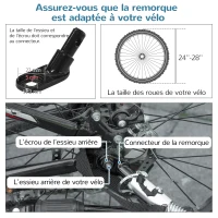 PawHut Remorque à vélo pour chien convertible jogger 2 en 1 pour animaux avec drapeau réflecteurs - gris et noir(m-8)