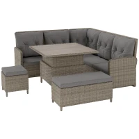 Outsunny 6 Pieces Outdoor PE Rattan Garden Furniture, Patio Wicker Sectional Conversation Corner Sofa w/ Soft Padded Cushion & Liftable Coffee Table, Light Grey(m-11)