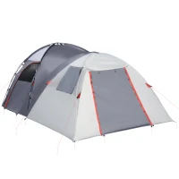 Outsunny 4-5 Man Outdoor Tunnel Tent, Two Room Camping Tent with Portable Mat, Sewn-In Floor, Carry Bag, 4 Doors and Breathable Mesh Windows, 2000mm Water Column for Fishing, Festival, Hiking(m-11)