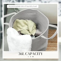 HOMCOM 36L Cotton Rope Laundry Basket, with Handles - Grey(m-5)