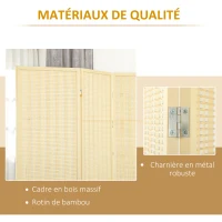 HOMCOM Paravent en bois séparateur de pièce closion de séparation pliable 3 panneaux 135 x 180 cm bois naturel(m-5)