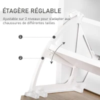 HOMCOM Armoire à Chaussures Meuble rangement Chaussures 2 Portes abattantes 2 Compartiments, tiroir, Plateau en Verre - Bois chêne Blanc(m-5)