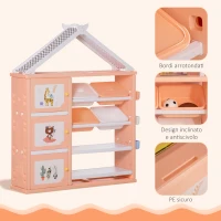 HOMCOM Armadio Cameretta, Mobile Portagiochi con 4 Contenitori, 3 Armadietti e Mensole in PE Arancione, 128x34x155cm(m-5)
