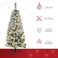 HOMCOM 4FT Prelit Artificial Snow Flocked Christmas Tree with Warm White LED Light, Holiday Home Xmas Decoration, Green White(m-4)