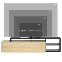 HOMCOM Mobile TV 32"-65" con Ripiano Rimovibile e Armadietto con Anta Ribaltabile in MDF, 163x40x38 cm, color Legno e Nero(m-6)