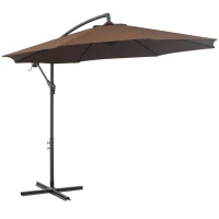 Outsunny 2.45m Overhanging Cantilever Parasol, Heavy Duty Waterproof Garden Umbrella with Cross Base, Brown(m-14)