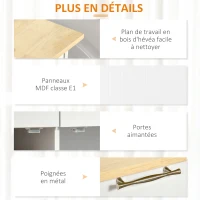 HOMCOM Desserte îlot de cuisine - 2 portes, 2 tiroirs, porte-torchon - poignées métal - MDF blanc hévéa(m-7)