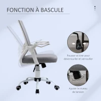 Vinsetto Chaise bureau fauteuil de bureau chaise ergonomique en maille avec support lombaire hauteur réglable fonction à bascule pivotant à 360 ° accoudoirs rabattables, 62,5 x 55 x 94-104 cm, gris(m-8)