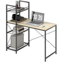 HOMCOM Bureau d'ordinateur avec étagère réversible à 4 niveaux table d'ordinateur cadre en acier 110 x 53 x 115,5 cm chêne noir(m-10)