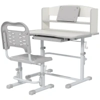 ZONEKIZ Height Adjustable Kids Study Table and Chair Set, with Drawer, Storage Shelf, 80 x 54.5 x 104 cm, Grey(m-11)