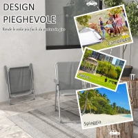 Outsunny Set 2 Sedie da Giardino Pieghevoli con Braccioli e Seduta in Tessuto Traspirante, Grigio(m-4)