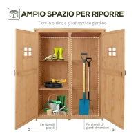 Outsunny Casetta da Giardino Legno con Porta Doppia, Mensole e Finestre, 127.5x50x164cm(m-4)