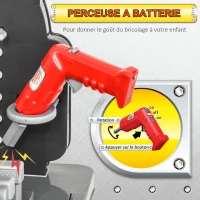 HOMCOM Etabli et Outils pour Enfant - Jeu d'imitation Bricolage - Nombreux Accessoires Plus de 50 pièces & Outils variés - PP Noir Gris Rouge(m-6)