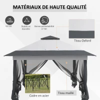 Outsunny Tonnelle barnum de jardin pop-up pliant acier polyester moustiquaires + sac de transport à roulettes gris(m-6)