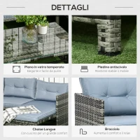 Outsunny Salotto da Giardino con Divanetto, Chaise Longue e Tavolino in Rattan PE con Cuscini, Grigio(m-6)