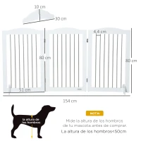 PawHut Barrera de Seguridad para Perros para Escaleras y Puertas Diseño Plegable y Pies de Apoyo 154x30x80 cm Blanco(m-3)