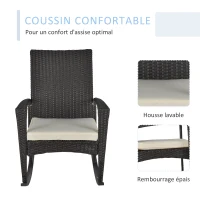 Outsunny Fauteuil à bascule rocking chair avec coussin d'assise déhoussable 66L x 88l x 98H cm résine tressée imitation rotin chocolat(m-5)
