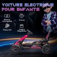 HOMCOM Kart électrique pour enfant 12V - Vitesse réglable 3-5km/h pour enfants de 3 à 8 ans - siège réglable - rose(m-4)