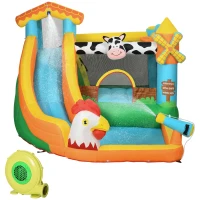 Outsunny Gioco Gonfiabile per Bambini 3-8 Anni a tema Fattoria con Borsa, 11 Paletti e Toppe Inclusi, 350x275x220 cm(m-10)
