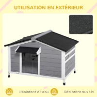 PawHut Niche chien style cottage - 2 fenêtres, porte, toit ouvrant bitumé - dim. 109 x 79 x 72 cm - bois sapin gris(m-6)