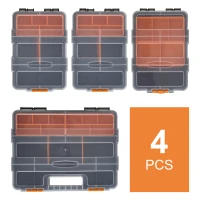 DURHAND Set Of 4 Plastic DIY Tool Storage Boxes w/ Inside Dividers Locking Lids Home Garage Organisation Stacking Arts Crafts Bolts Black Orange(m-4)