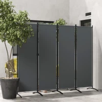 Outsunny 4 Panel Folding Garden Divider, 1.7m Privacy Screen with Wide Feet, Portable Freestanding Privacy Panel for Deck, Pool, Hot Tub, Dark Grey(m-10)