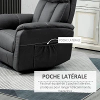 HOMCOM Fauteuil de relaxation électrique inclinable moderne avec repose-pieds et 2 poches latérales - noir(m-6)
