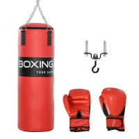 SPORTNOW Sac de frappe suspendu adulte poing 20kg avec chaîne en Acier à 4 Points et mousquetons, gants inclus(m-10)