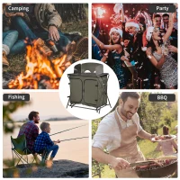 Outsunny Camping Cupboard Foldable Camping Kitchen Storage Unit w/ Windshield & 6 Shelves for BBQ Party Picnics Backyards with Carrying Bag(m-7)