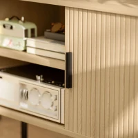 HOMCOM Meuble TV avec 2 portes tambour à lamelles design scandinave pour télévision jusqu'à 55 pouces 120 cm ton chêne(m-9)