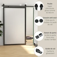 HOMCOM 244 CM quincaillerie de porte coulissante sans perçage kit de rail pour porte de grange simple en acier noir(m-6)