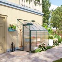 Outsunny 8 X 4ft Walk-In Lean to Greenhouse Garden Heavy Duty Aluminium Polycarbonate with Roof Vent for Plants Herbs Vegetables, Green(m-10)