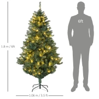 HOMCOM 6' Artificial Prelit Christmas Trees Holiday Décor with Warm White LED Lights, Decoration, Banner, Tag, Ball(m-3)
