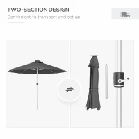 Outsunny 3m Parasol, with Solar-Powered LED Lights - Grey(m-7)
