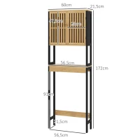 HOMCOM Étagère de toilettes meuble de salle de bain dessus toilette WC avec placard 2 portes et étagère ouverte bambou(m-3)