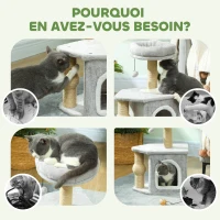 PawHut Arbre à chat tour de jeux pour chats, avec poteaux à griffer lit pour chat maison pour chat 42 x 30 x 66 cm gris clair(m-6)