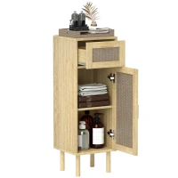 HOMCOM Meuble salle de bain rangement, meuble de rangement style bohème - tiroir et placard, étagères réglables, porte à rotin(m-10)