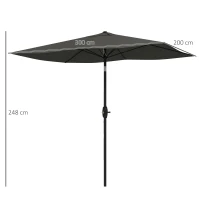 Outsunny 3 x 2 m Garden Parasol Umbrella with Aluminium Pole, UPF 50+ Rectangular Outdoor Table Parasol Sun Shade with Crank & Push Button Tilt, Metal Ribs, Dark Grey(m-3)