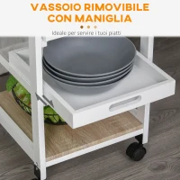 HOMCOM Carrello da Cucina Salvaspazio in Legno di Pino e MDF, Carrello Portaoggetti con Cassetto, Cestello, 2 Vassoi e 4 Ruote Universale, 37x37x82cm, Bianco(m-5)