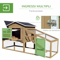 PawHut Pollaio per Galline Ovaiole da Esterno con Zona di Corsa, Pollaio per Galline da Esterno con Zona di Nidificazione e Vassoio Estraibile da Giardino in Legno, 200x80x105 cm(m-5)
