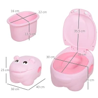 HOMCOM Orinal Infantil con Forma de Hipopótamo con Asas para Niños a partir de 6 Meses Inodoro de Aprendizaje 40x30x23 cm Rosa(m-3)
